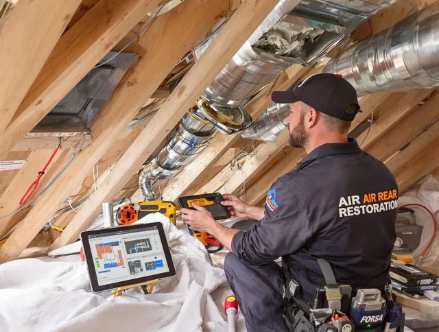 Pembroke Air Duct Cleaning technician performing precise duct repair work in Pembroke