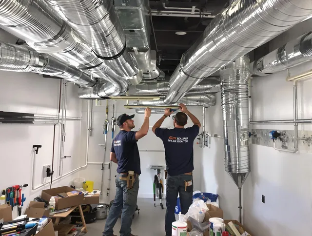 Pembroke Air Duct Cleaning technician applying professional duct sealing solutions in Pembroke