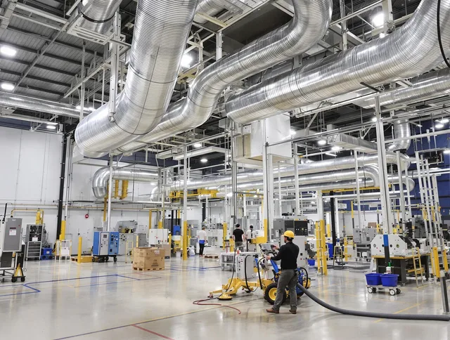 Pembroke Air Duct Cleaning team performing comprehensive industrial duct cleaning at a large facility in Pembroke